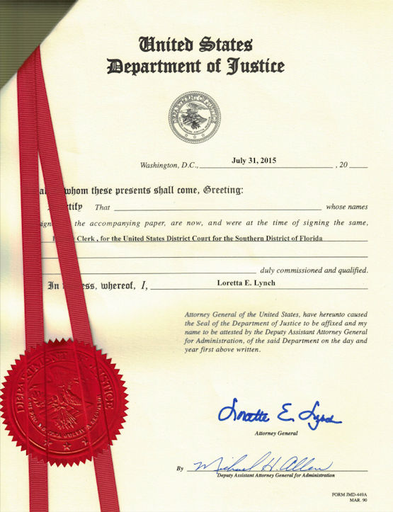 United State Department of Justice Apostille Example