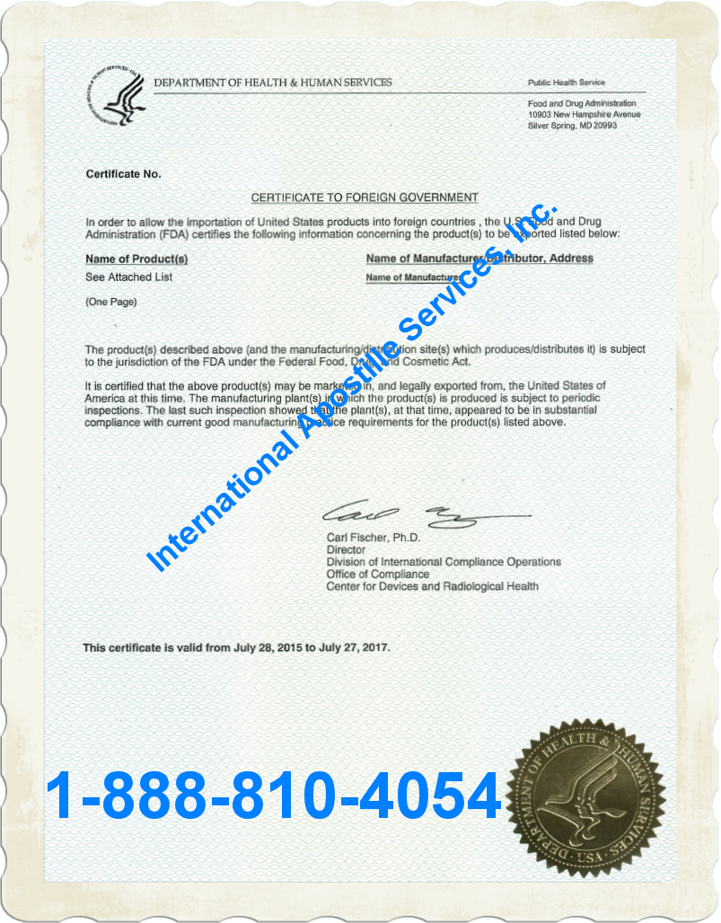 Certificate to Foreign Government Apostille